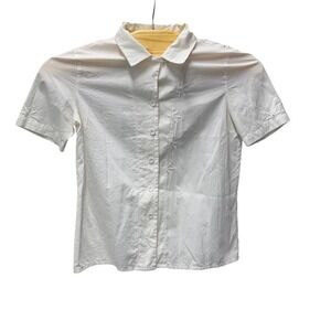 Geiger Collections White Cotton Embroidered Short Sleeve Button Up Shirt Size 40